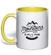 Mug with a colored handle The mountains are calling yellow фото