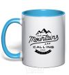 Mug with a colored handle The mountains are calling sky-blue фото