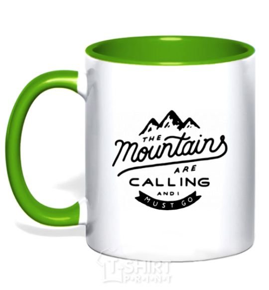 Mug with a colored handle The mountains are calling kelly-green фото