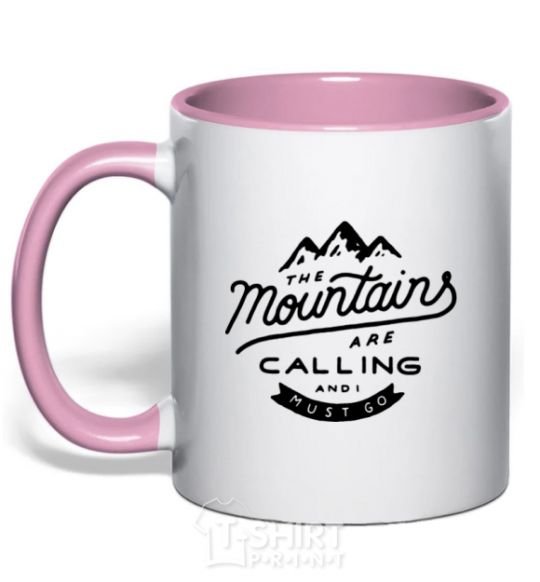 Mug with a colored handle The mountains are calling light-pink фото