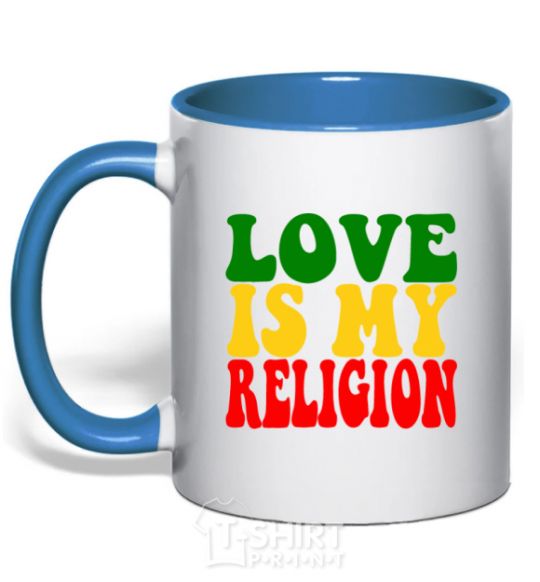 Mug with a colored handle Love is my religion royal-blue фото