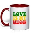 Mug with a colored handle Love is my religion red фото