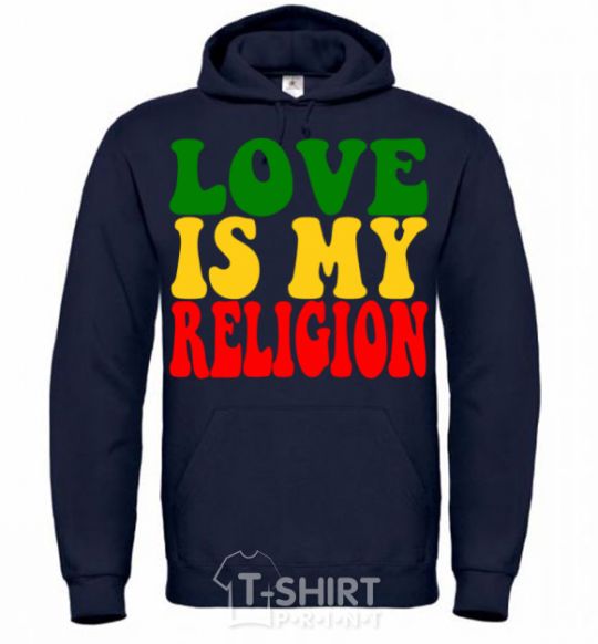 Мужская толстовка (худи) Love is my religion Темно-синий фото
