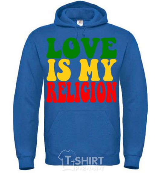 Мужская толстовка (худи) Love is my religion Сине-зеленый фото