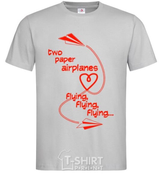 Men's T-Shirt Two paper airplane flying grey фото