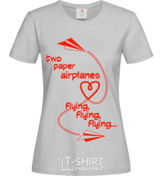 Women's T-shirt Two paper airplane flying grey фото