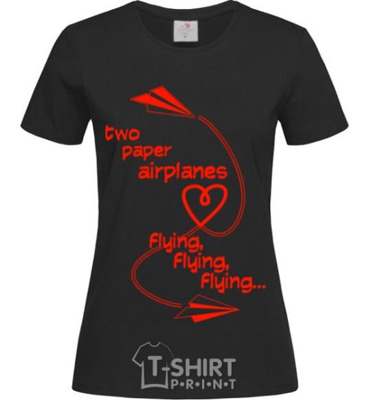 Women's T-shirt Two paper airplane flying black фото