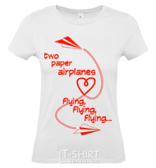 Women's T-shirt Two paper airplane flying White фото