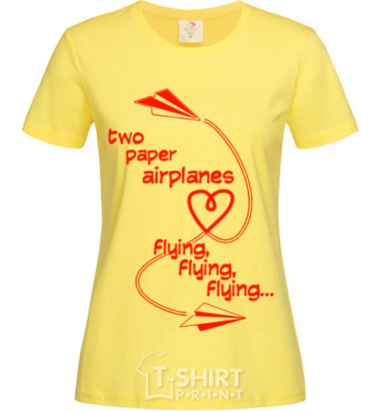 Women's T-shirt Two paper airplane flying cornsilk фото