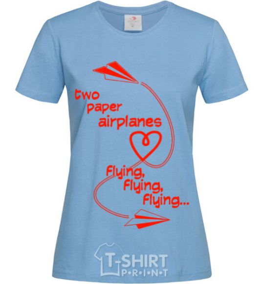 Women's T-shirt Two paper airplane flying sky-blue фото