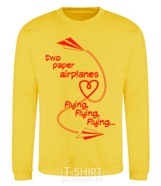 Sweatshirt Two paper airplane flying yellow фото