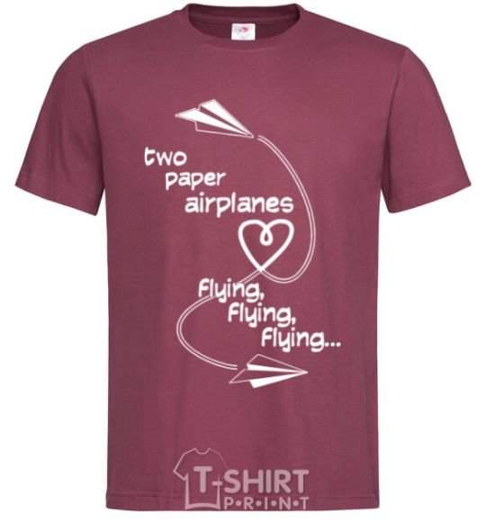Men's T-Shirt Two paper airplane flying burgundy фото