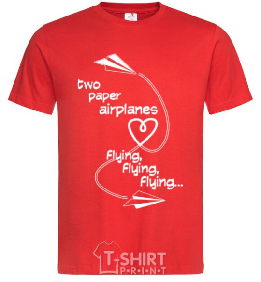 Men's T-Shirt Two paper airplane flying red фото