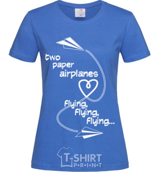 Women's T-shirt Two paper airplane flying royal-blue фото