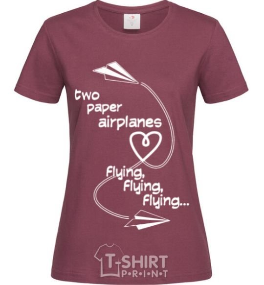 Women's T-shirt Two paper airplane flying burgundy фото