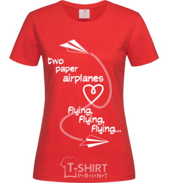 Women's T-shirt Two paper airplane flying red фото