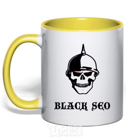 Mug with a colored handle Black seo yellow фото