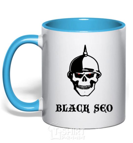 Mug with a colored handle Black seo sky-blue фото