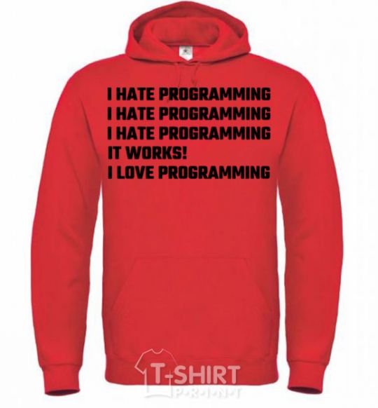 Men`s hoodie programming bright-red фото