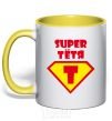 Mug with a colored handle Super Aunt yellow фото