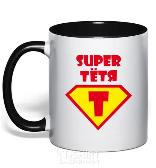 Mug with a colored handle Super Aunt black фото