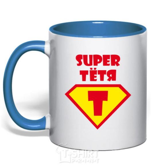 Mug with a colored handle Super Aunt royal-blue фото