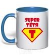 Mug with a colored handle Super Aunt royal-blue фото