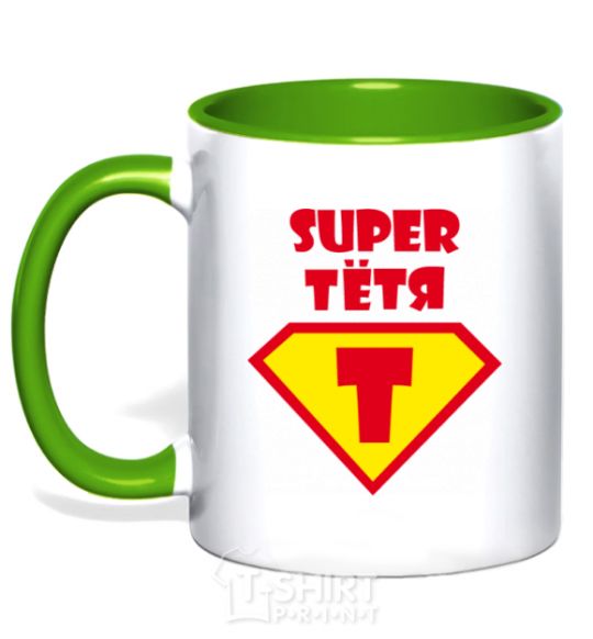 Mug with a colored handle Super Aunt kelly-green фото