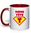 Mug with a colored handle Super Aunt red фото