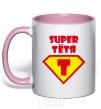 Mug with a colored handle Super Aunt light-pink фото