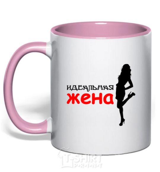 Mug with a colored handle The perfect wife light-pink фото