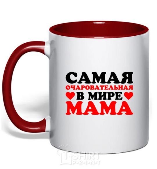 Mug with a colored handle Most adorable mom in the world red фото