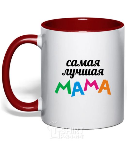 Mug with a colored handle Best mom ever red фото