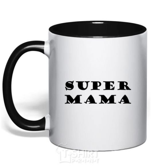 Чашка с цветной ручкой надпись Super mama Черный фото