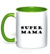 Чашка с цветной ручкой надпись Super mama Зеленый фото