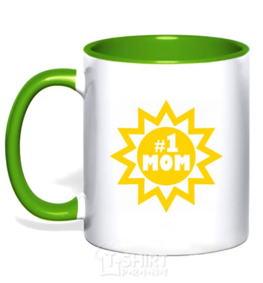 Mug with a colored handle Mom number one kelly-green фото