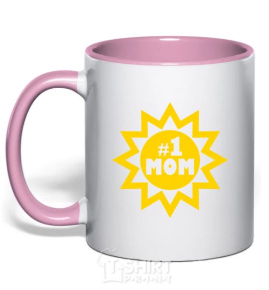 Mug with a colored handle Mom number one light-pink фото