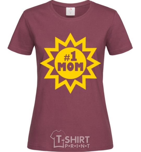 Women's T-shirt Mom number one burgundy фото