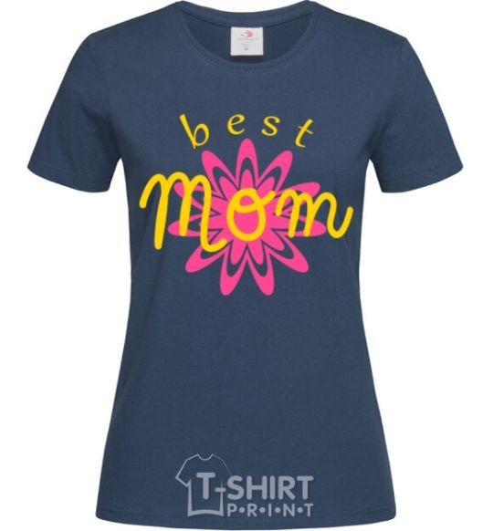 Women's T-shirt Best mom pattern lettering navy-blue фото