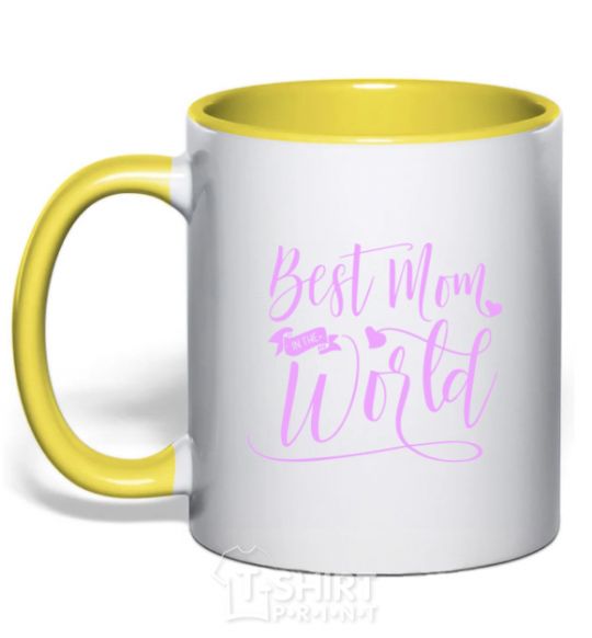 Mug with a colored handle Best mom in the world yellow фото