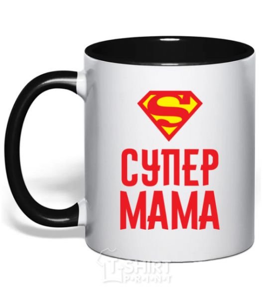 Mug with a colored handle Super mom black фото