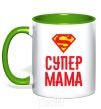 Mug with a colored handle Super mom kelly-green фото