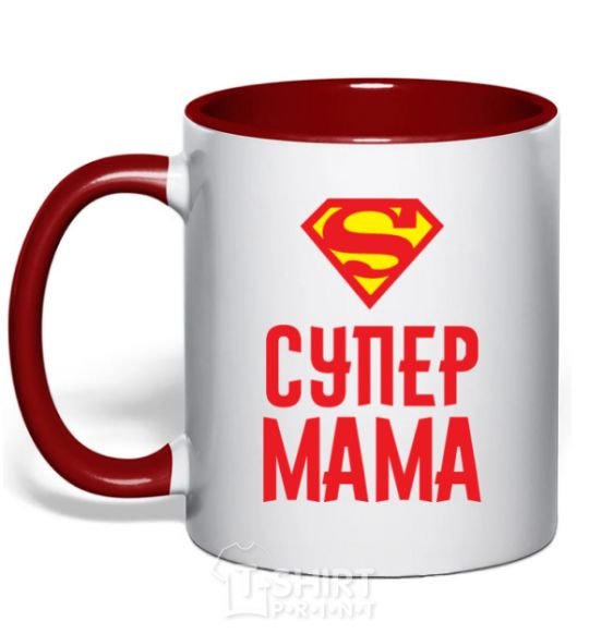 Mug with a colored handle Super mom red фото