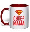 Mug with a colored handle Super mom red фото