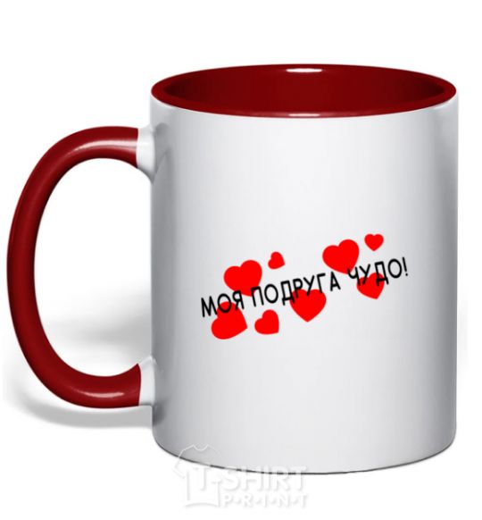 Mug with a colored handle My girlfriend is a miracle red фото