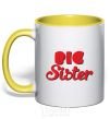 Mug with a colored handle Big sister red inscription yellow фото