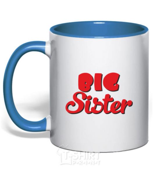 Mug with a colored handle Big sister red inscription royal-blue фото