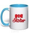 Mug with a colored handle Big sister red inscription sky-blue фото