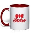 Mug with a colored handle Big sister red inscription red фото