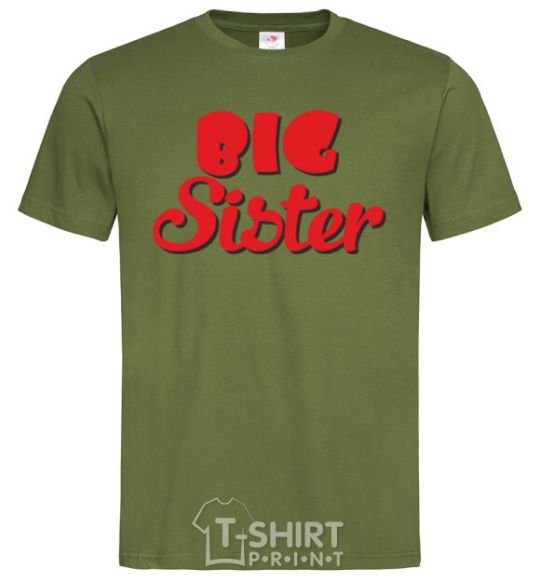 Мужская футболка Big sister красная надпись Оливковый фото